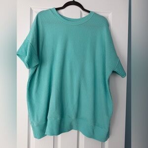 Turquoise Ribbed Short Sleeve Shirt